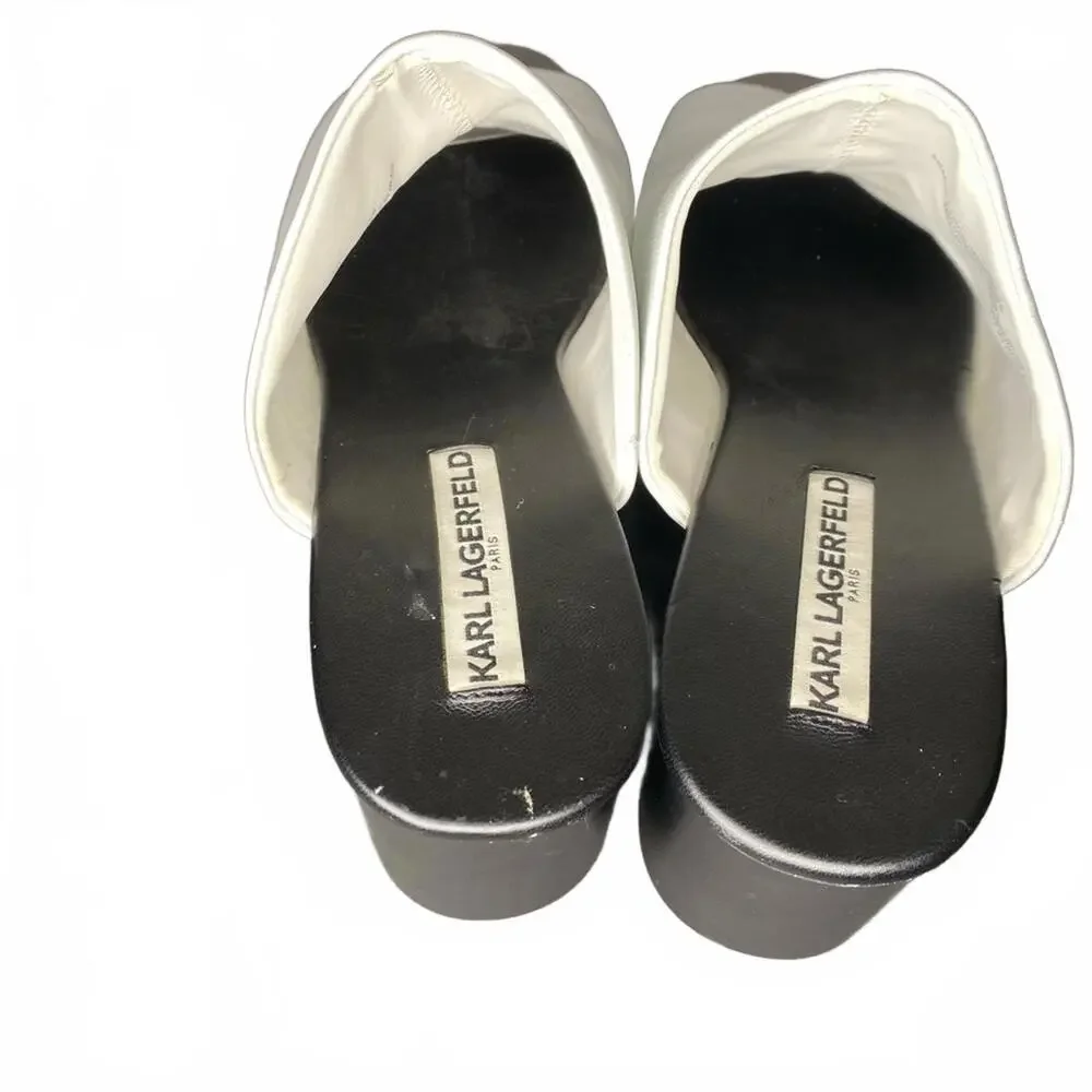 Y2K Karl Lagerfeld Paris‎ Lyric White Leather Platform Slides Women's 8.5